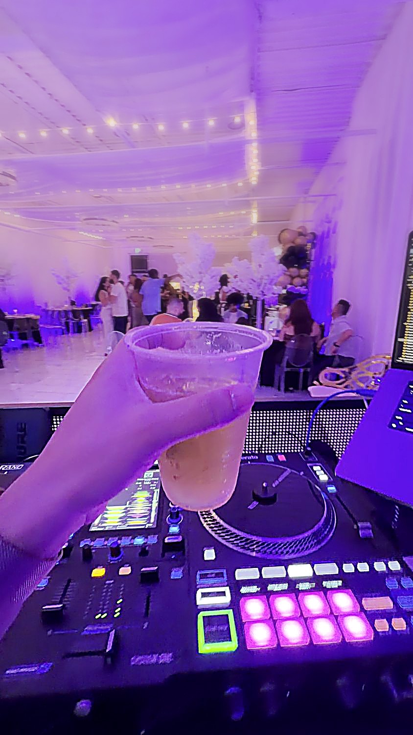 Birthday dance floor under purple lighting